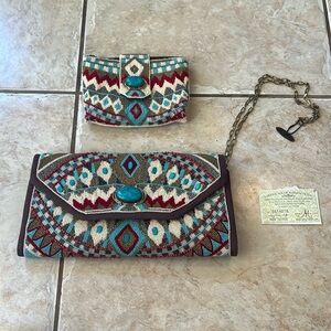 Mary Frances Turquoise Power Beaded Large Clutch and matching small clutch.